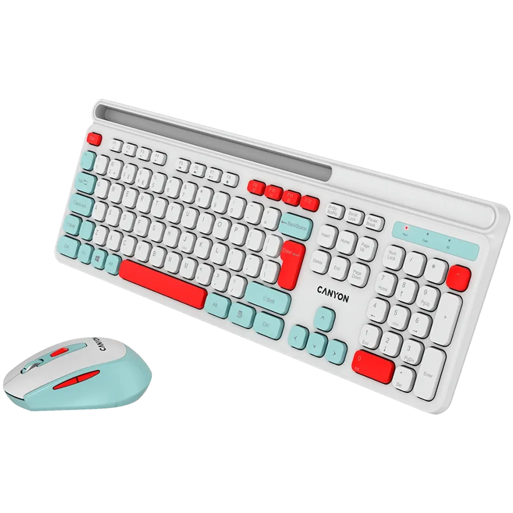 CANYON HSET-W5 bezvadu tastatūras un peles komplekts, 2,4 GHz, balts