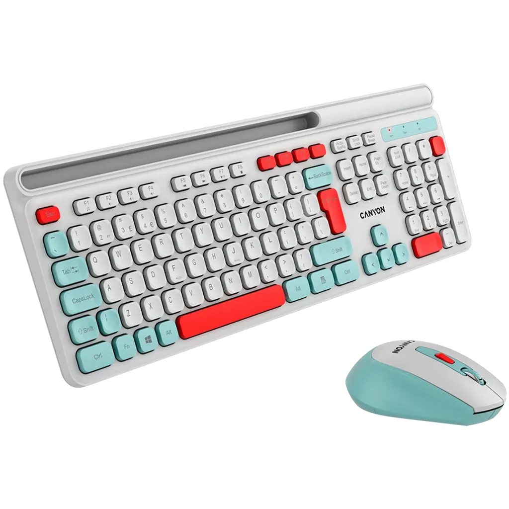 CANYON HSET-W5 bezvadu tastatūras un peles komplekts, 2,4 GHz, balts
