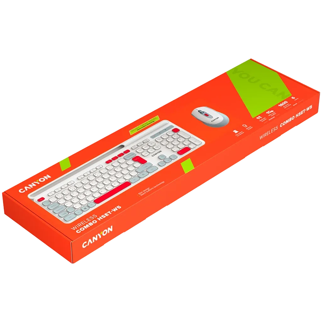 CANYON HSET-W5 bezvadu tastatūras un peles komplekts, 2,4 GHz, balts