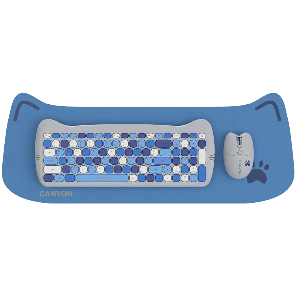 CANYON HSET-W6 Kitty bezvadu tastatūras un peles komplekts, zils