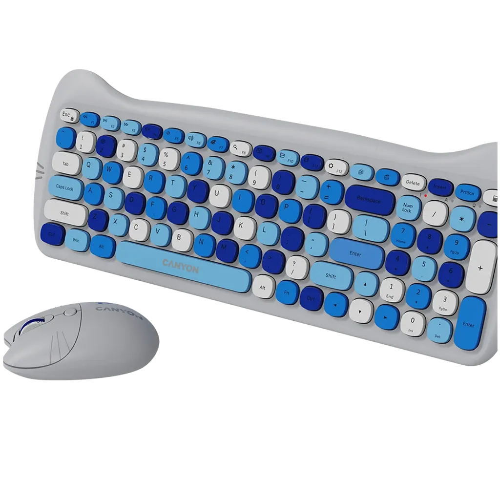 CANYON HSET-W6 Kitty bezvadu tastatūras un peles komplekts, zils