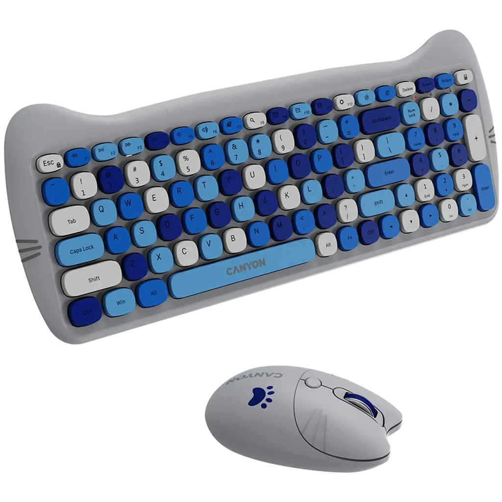 CANYON HSET-W6 Kitty bezvadu tastatūras un peles komplekts, zils