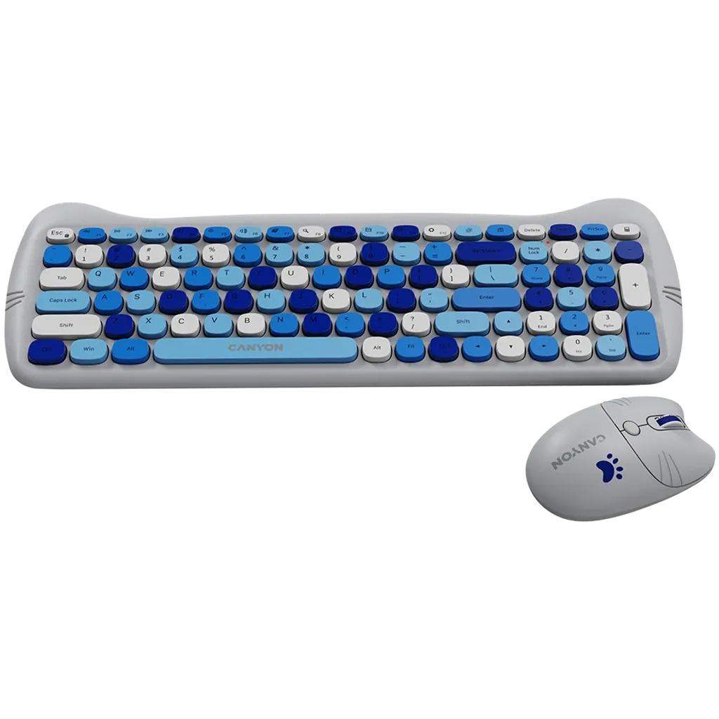 CANYON HSET-W6 Kitty bezvadu tastatūras un peles komplekts, zils