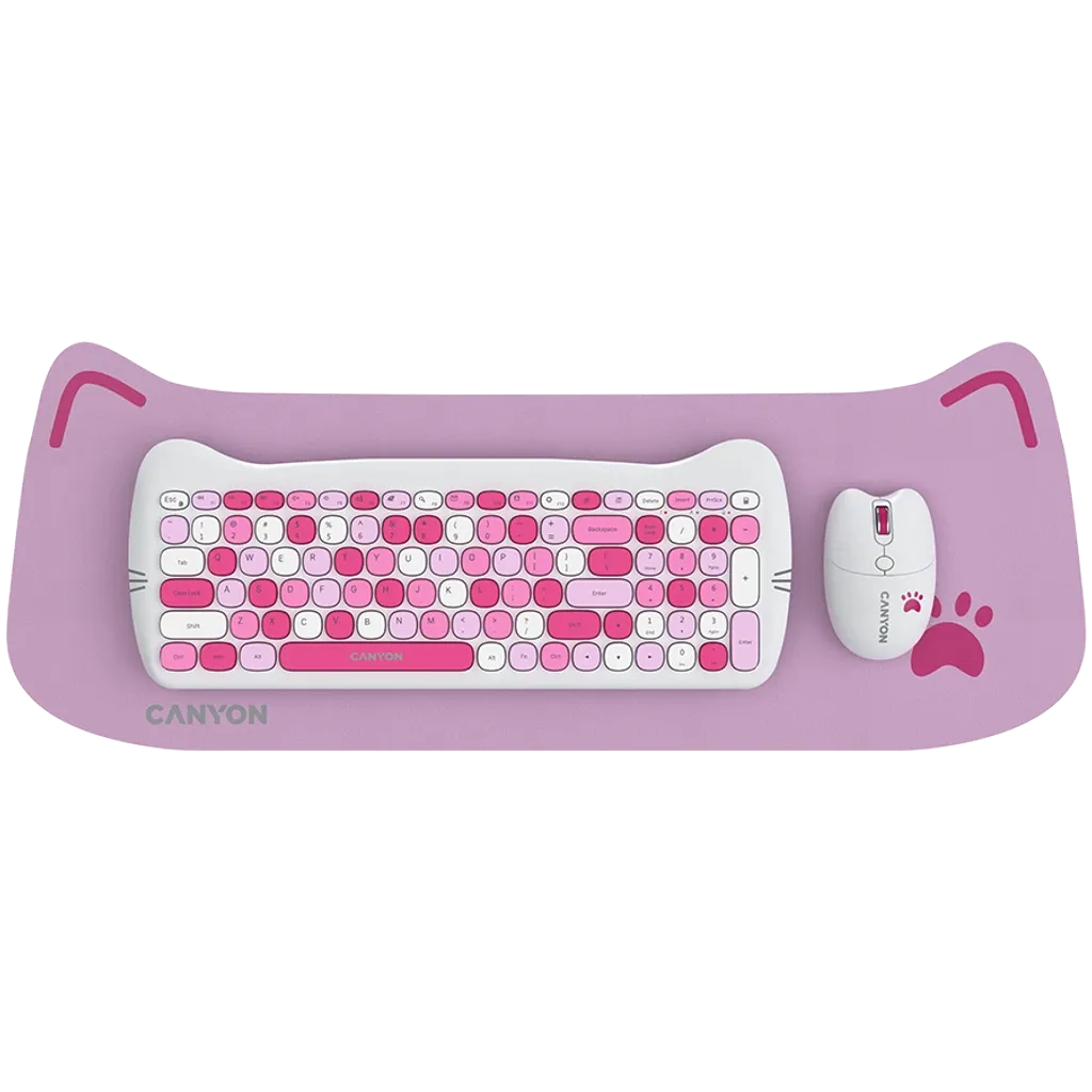 CANYON HSET-W6 Kitty bezvadu tastatūras un peles komplekts, rozā