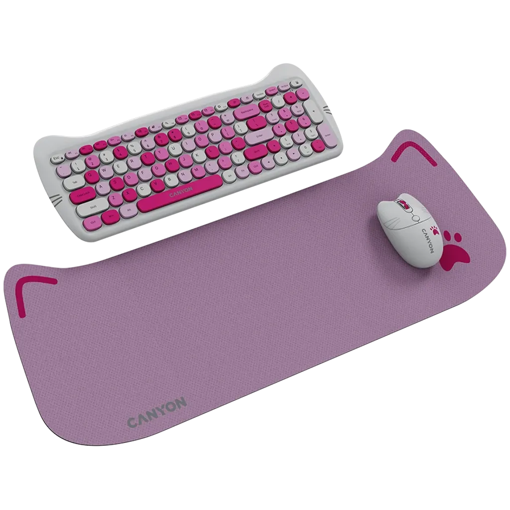 CANYON HSET-W6 Kitty bezvadu tastatūras un peles komplekts, rozā