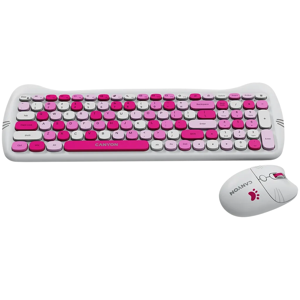 CANYON HSET-W6 Kitty bezvadu tastatūras un peles komplekts, rozā