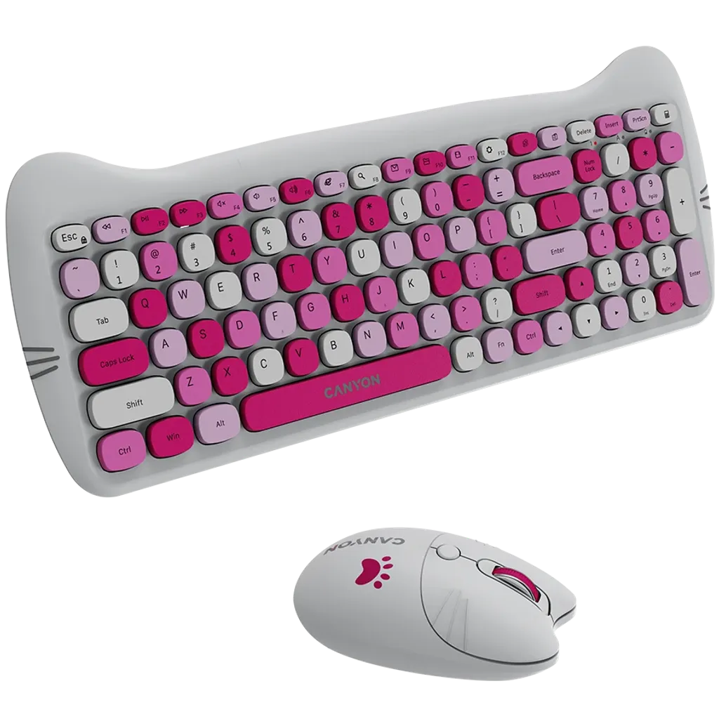 CANYON HSET-W6 Kitty bezvadu tastatūras un peles komplekts, rozā