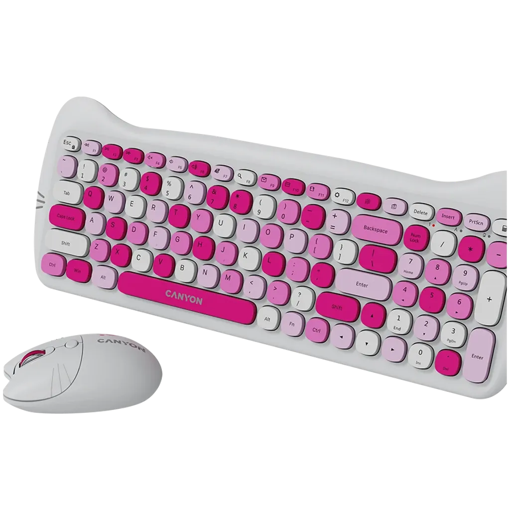 CANYON HSET-W6 Kitty bezvadu tastatūras un peles komplekts, rozā