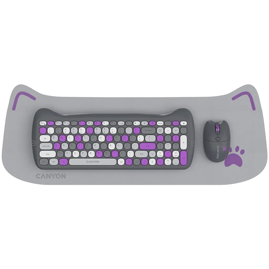 CANYON HSET-W6 Kitty bezvadu tastatūras un peles komplekts, violets