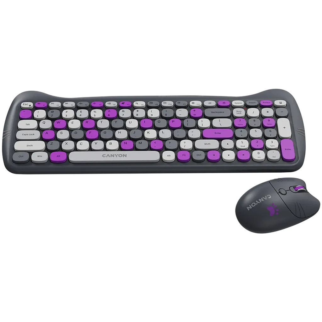 CANYON HSET-W6 Kitty bezvadu tastatūras un peles komplekts, violets