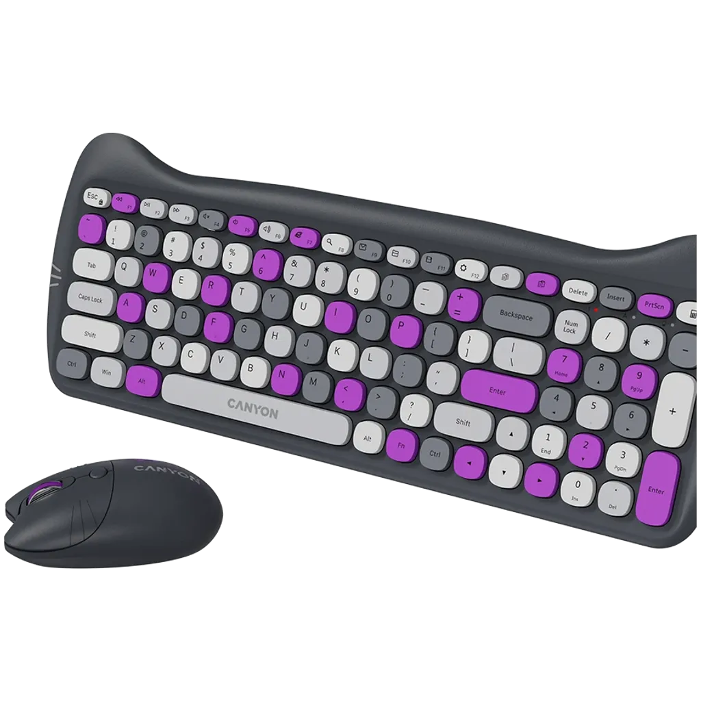 CANYON HSET-W6 Kitty bezvadu tastatūras un peles komplekts, violets