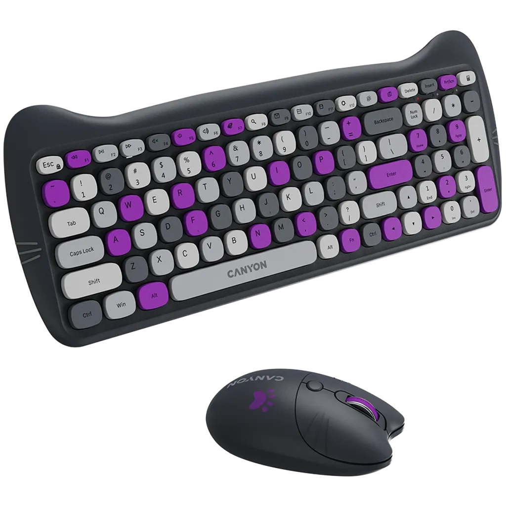 CANYON HSET-W6 Kitty bezvadu tastatūras un peles komplekts, violets