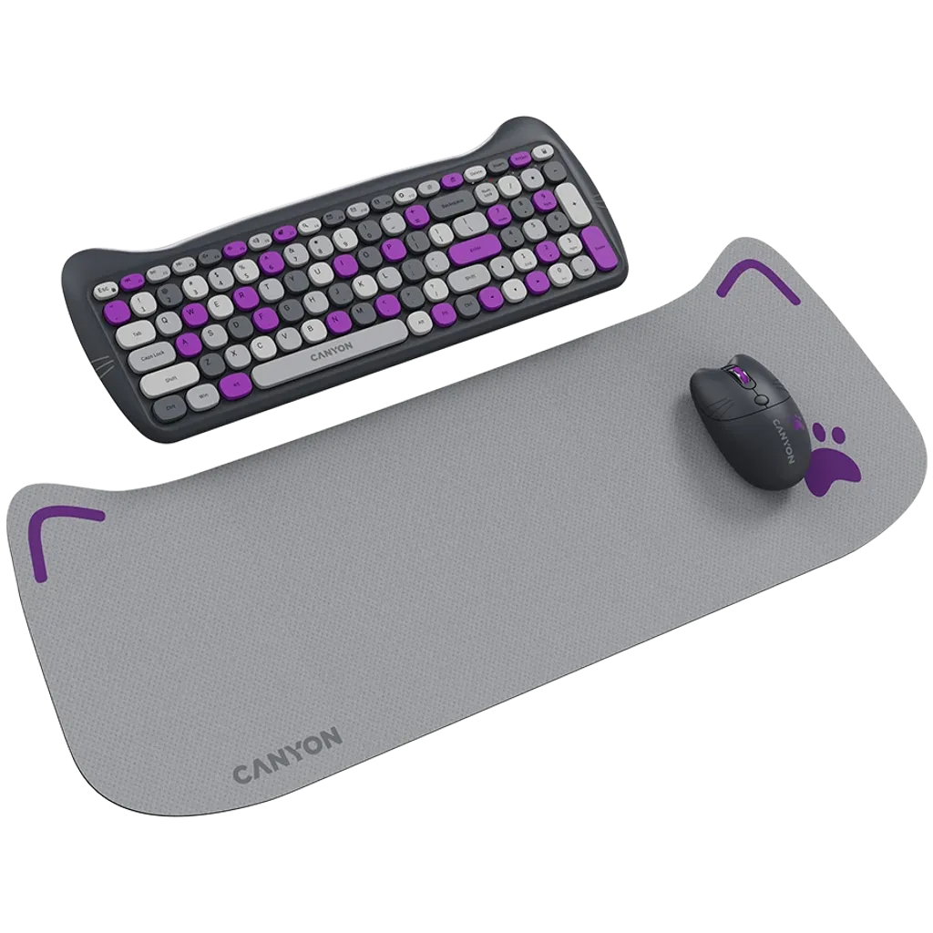CANYON HSET-W6 Kitty bezvadu tastatūras un peles komplekts, violets