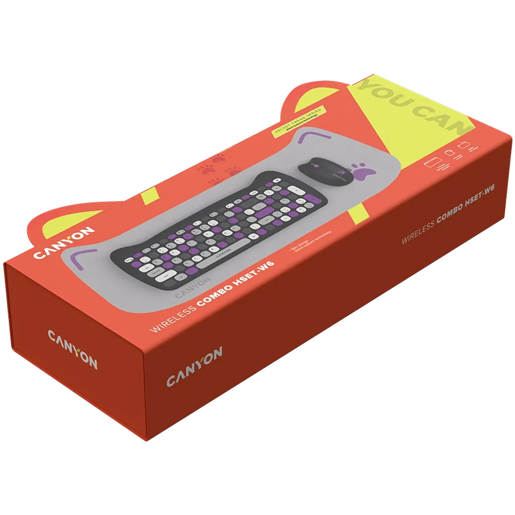 CANYON HSET-W6 Kitty bezvadu tastatūras un peles komplekts, violets