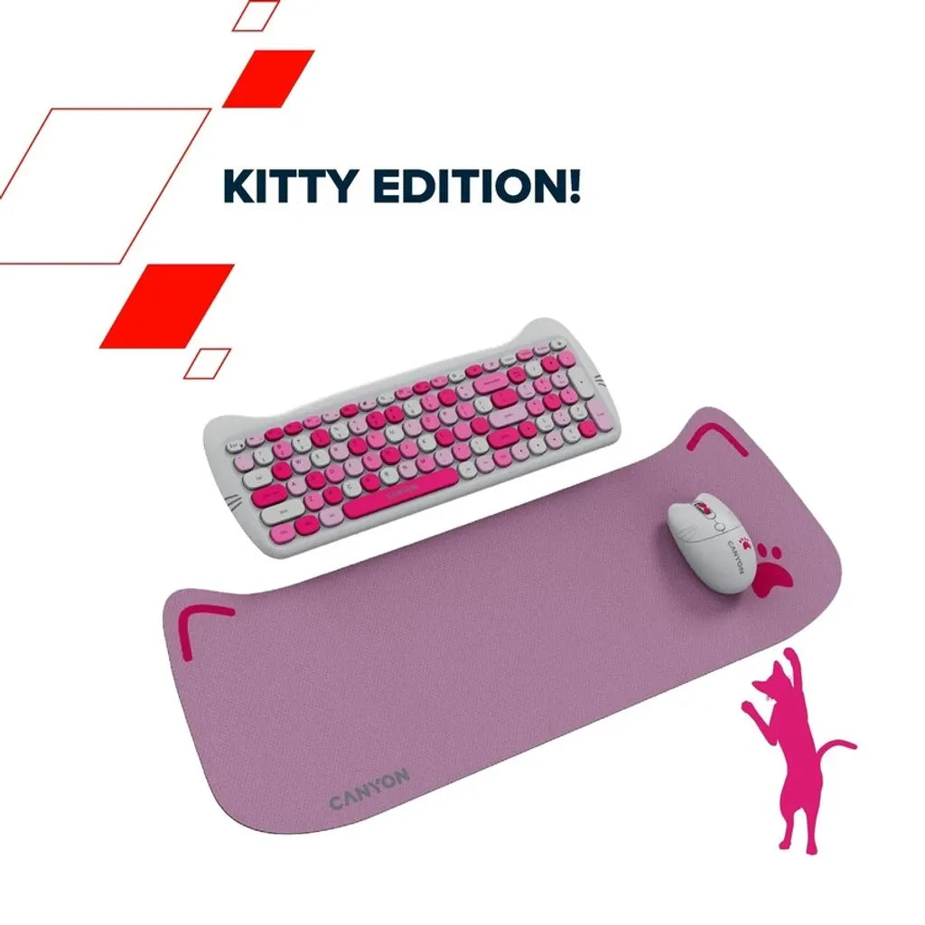 CANYON HSET-W6 Kitty bezvadu tastatūras un peles komplekts, violets