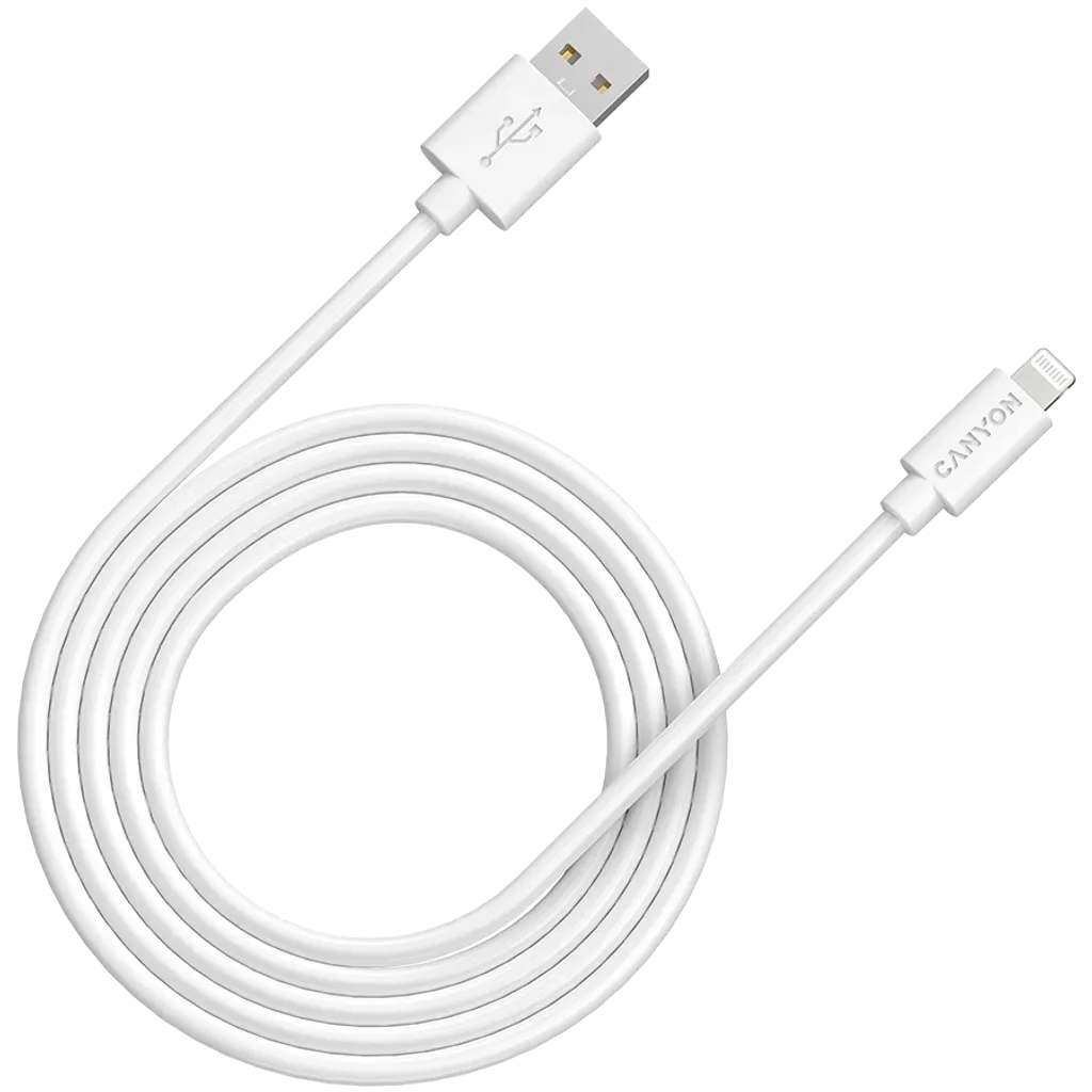 Canyon MFI-12 USB-A–Lightning kabelis, 2 m, 12 W, balts