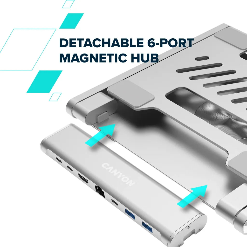 CANYON OnStand 2 klēpjdatora statīvs ar 6in1 USB-C HUB, 100W PD, 4K