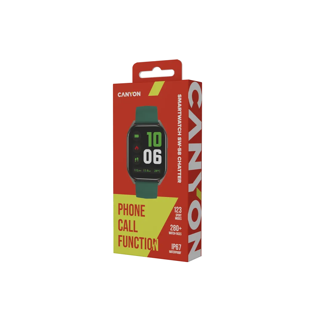CANYON Chatter SW-58 viedpulkstenis 1.8" IPS, BT zvani, IP67, zaļš