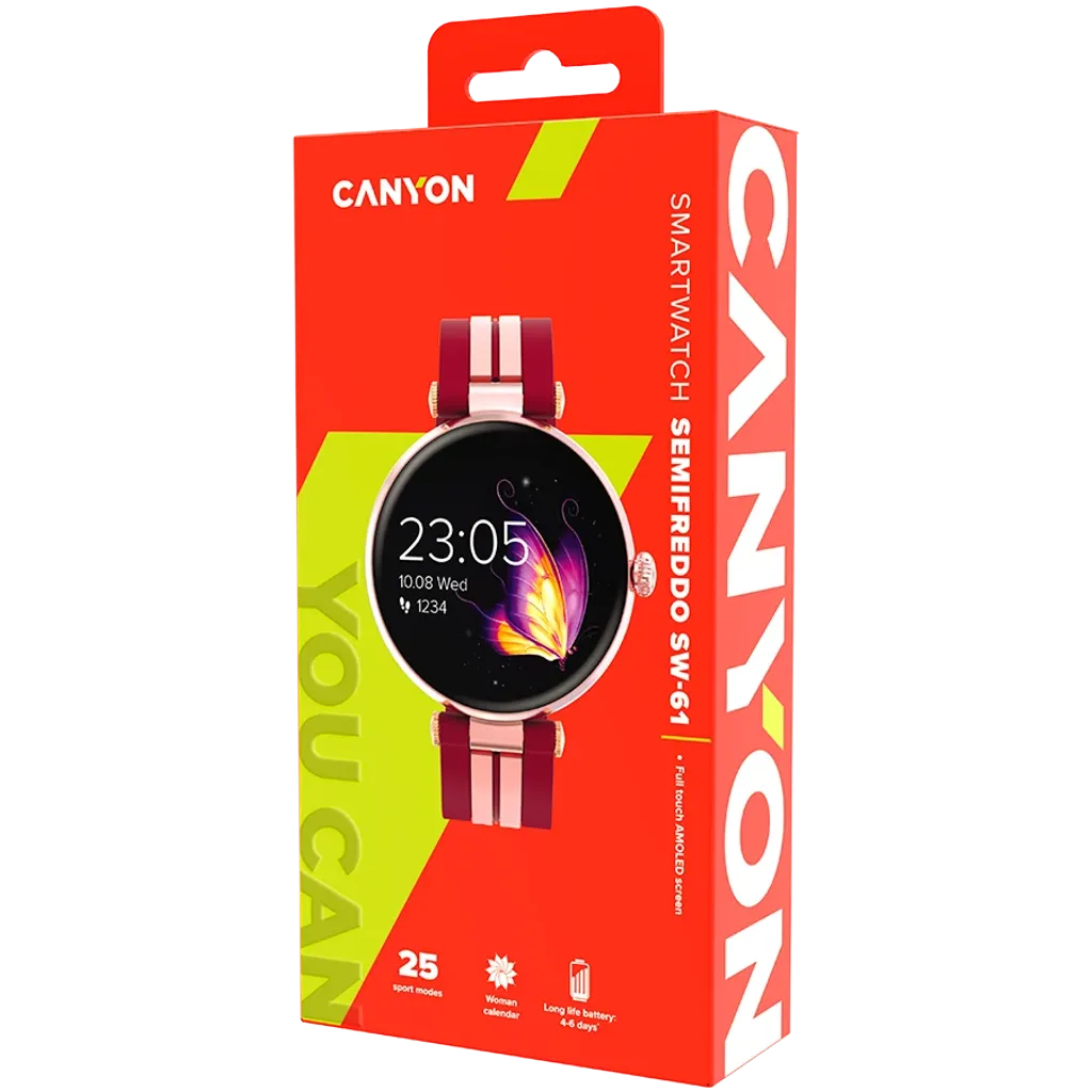 CANYON Semifreddo SW-61 viedpulkstenis 1.19" AMOLED, IP68, rozā zelts