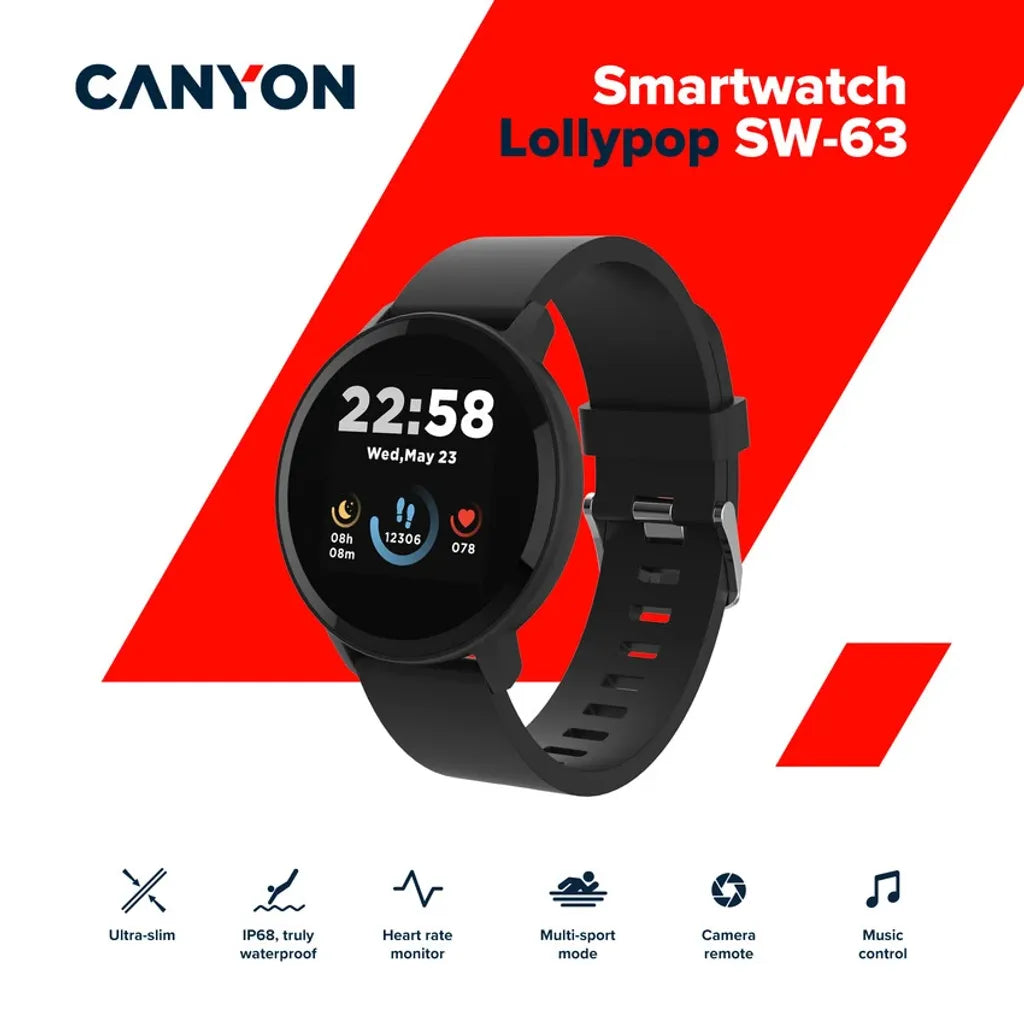 CANYON Lollypop SW-63 viedpulkstenis 1.3" IPS, IP68, melns