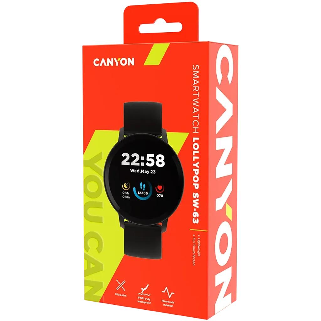 CANYON Lollypop SW-63 viedpulkstenis 1.3" IPS, IP68, melns