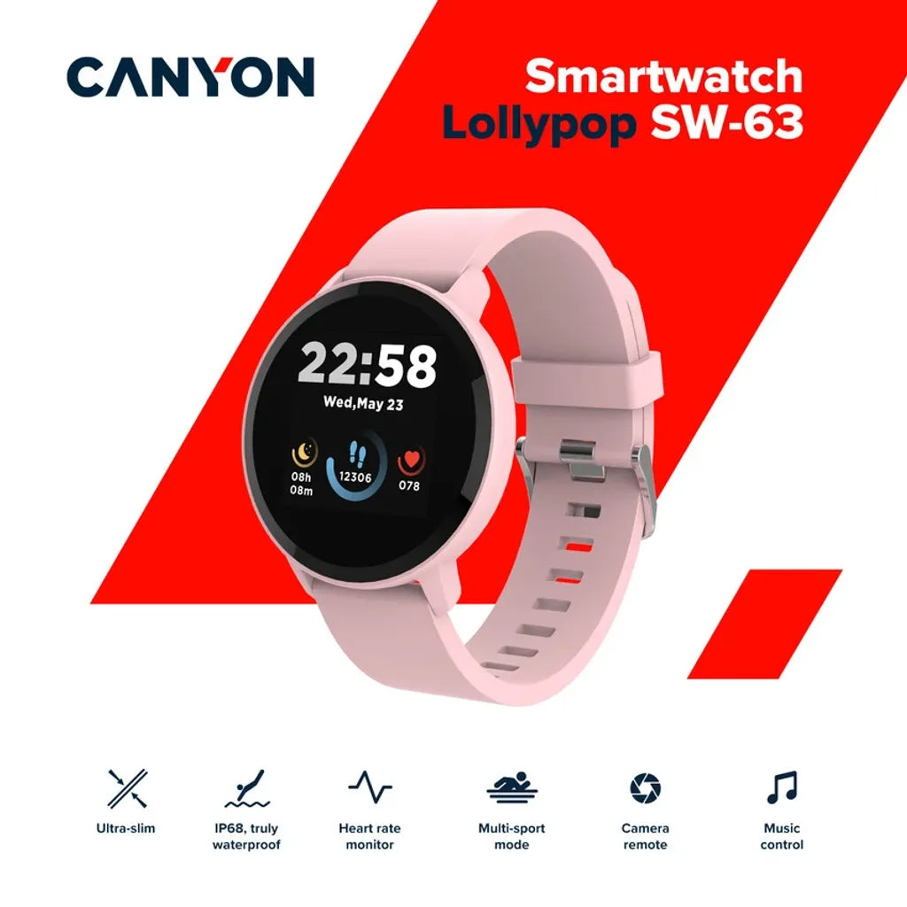 CANYON Lollypop SW-63 viedpulkstenis 1.3" IPS, IP68, rozā