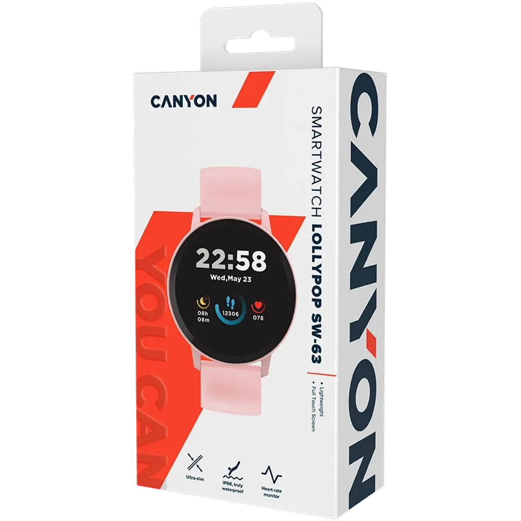 CANYON Lollypop SW-63 viedpulkstenis 1.3" IPS, IP68, rozā