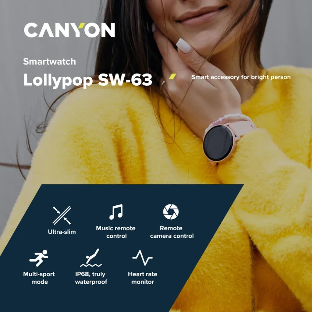 CANYON Lollypop SW-63 viedpulkstenis 1.3" IPS, IP68, rozā
