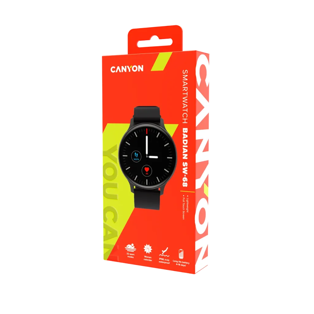 CANYON Badian SW-68 viedpulkstenis 1.28" TFT, IP68, melns