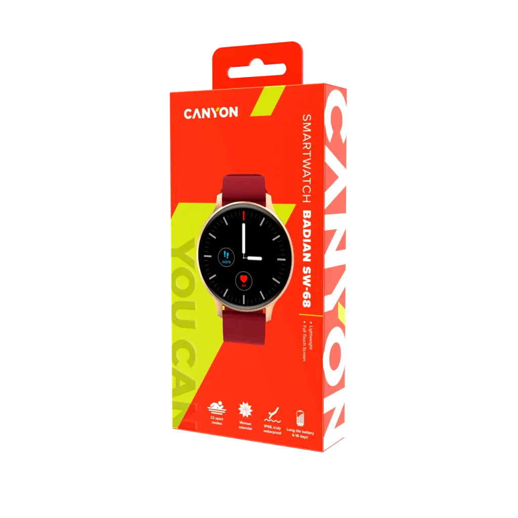 CANYON Badian SW-68 viedpulkstenis 1.28" TFT, IP68, rozā zelts/sarkans