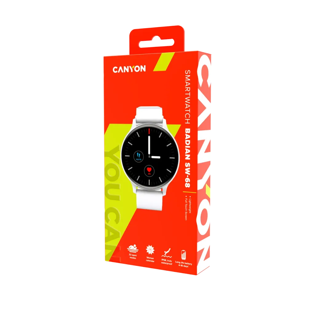 CANYON Badian SW-68 viedpulkstenis 1.28" TFT, IP68, sudraba/balts