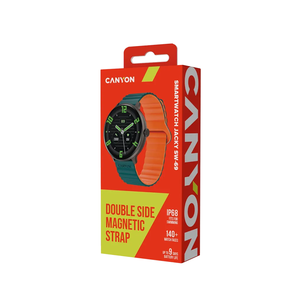CANYON Jacky SW-69 viedpulkstenis 1.3" LTPS, IP68, zaļš/oranžs