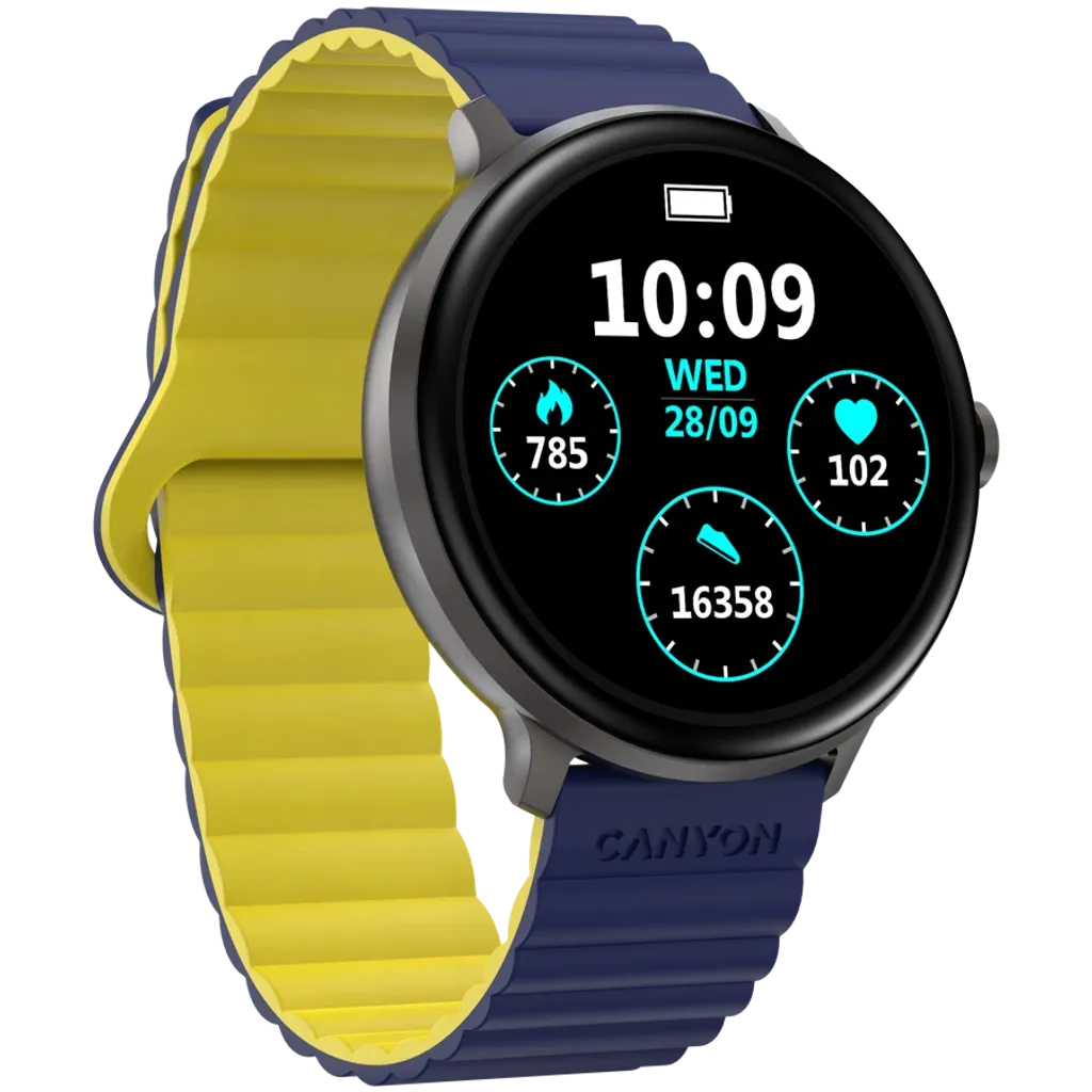 CANYON Jacky SW-69 viedpulkstenis 1.3" LTPS, IP68, zils/dzeltens