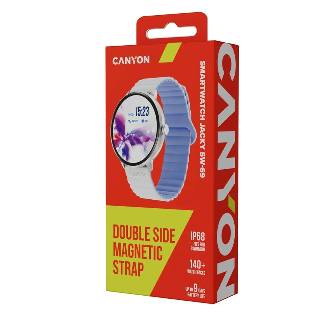 CANYON Jacky SW-69 viedpulkstenis 1.3" LTPS, IP68, balts/zils
