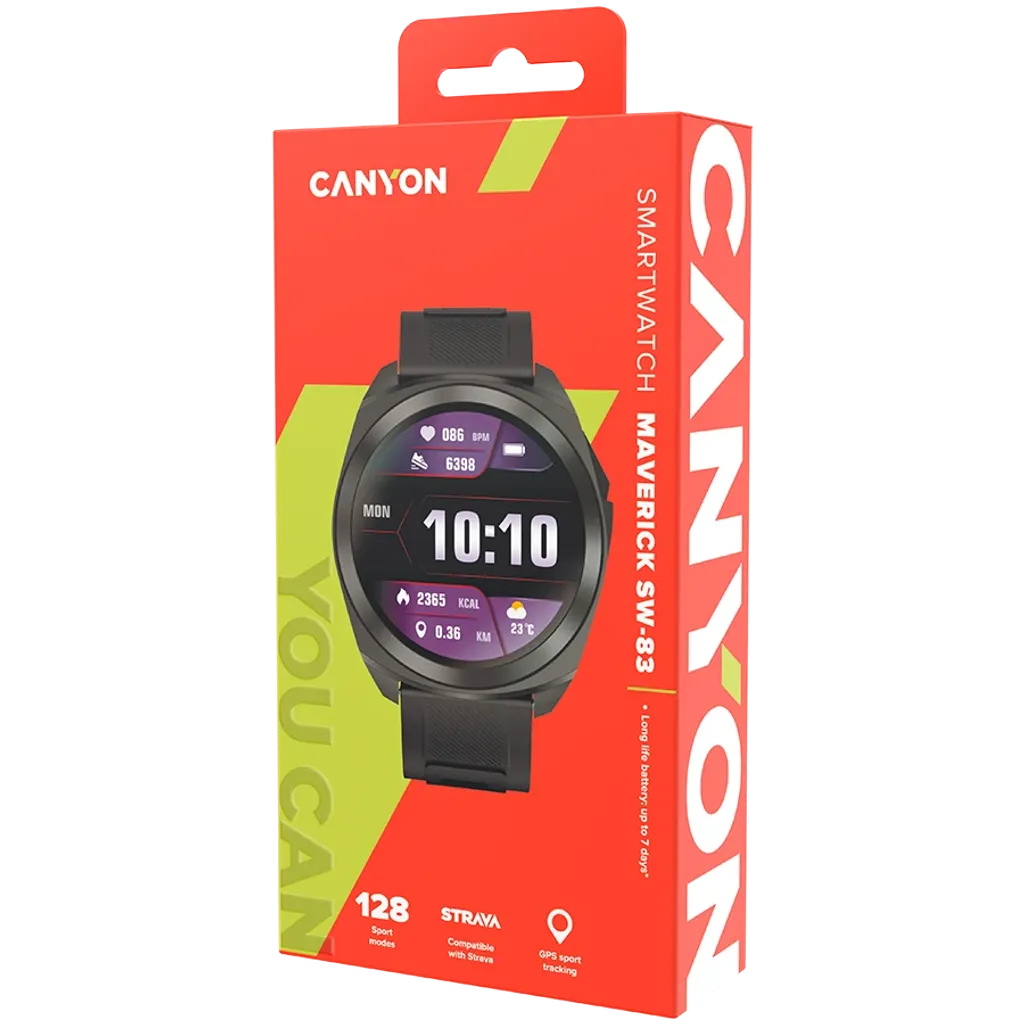 CANYON Maverick SW-83 GPS viedpulkstenis 1.32" IPS, IP68, melns