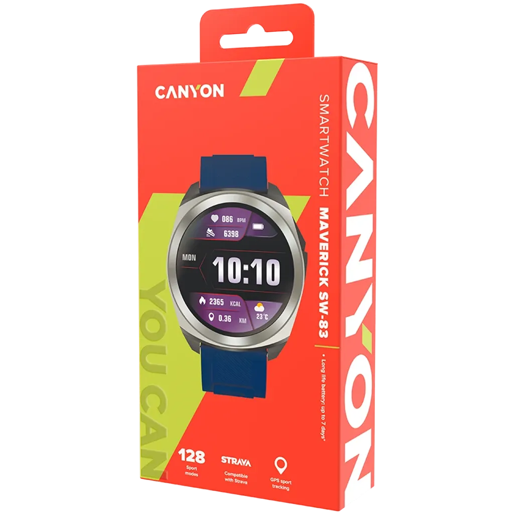 CANYON Maverick SW-83 GPS viedpulkstenis 1.32" IPS, IP68, sudraba/zils