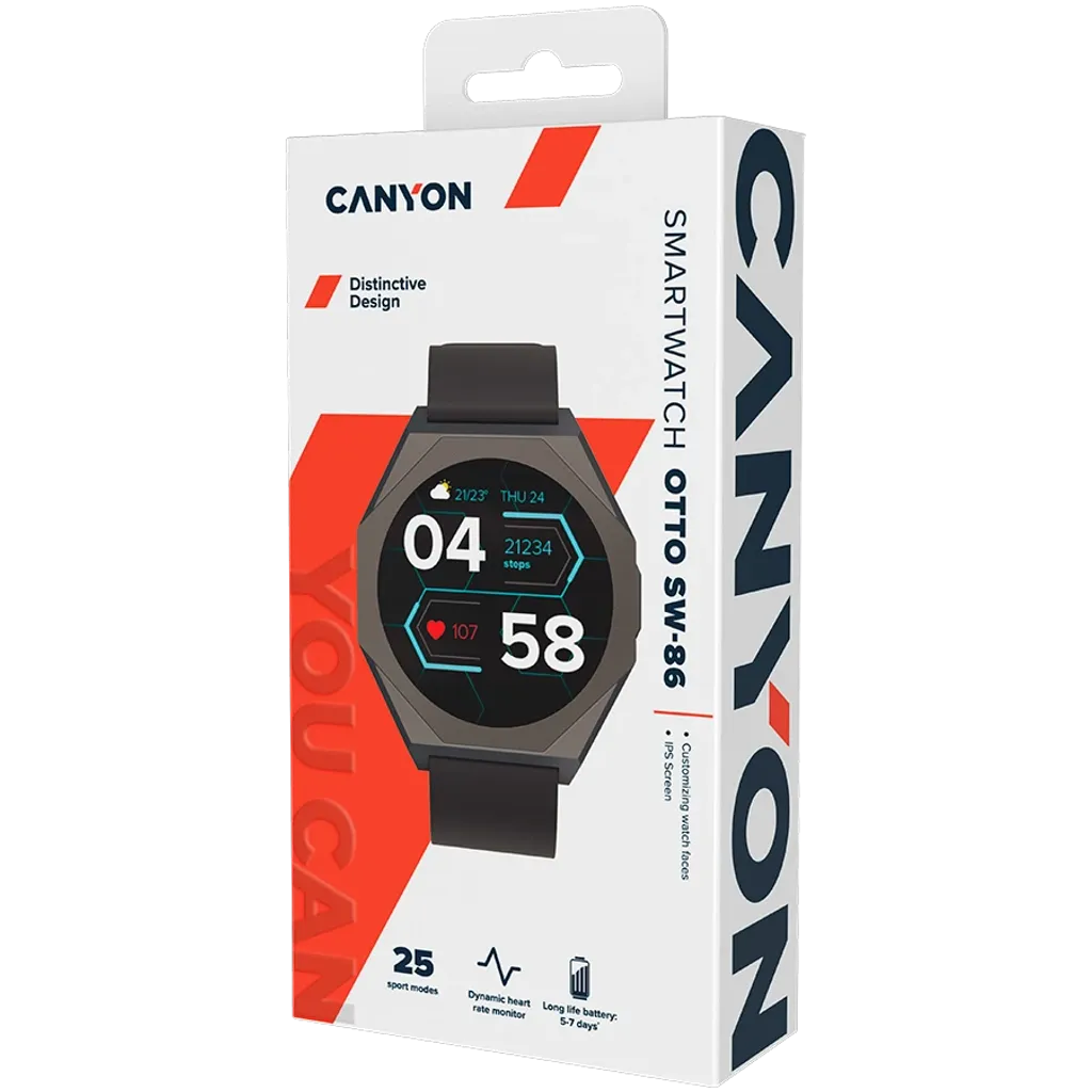 CANYON Otto SW-86 viedpulkstenis 1.3" LTPS, IP68, melns