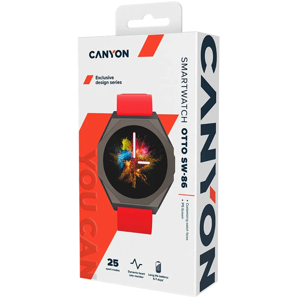 CANYON Otto SW-86 viedpulkstenis 1.3" LTPS, IP68, sarkans