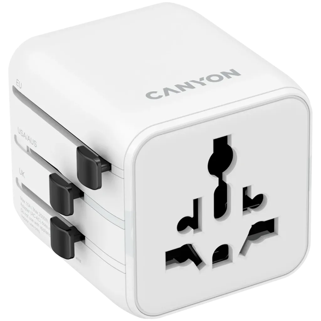CANYON OnTour One universāls ceļojumu adapteris EU/UK/US/AUS, 2500W, balts