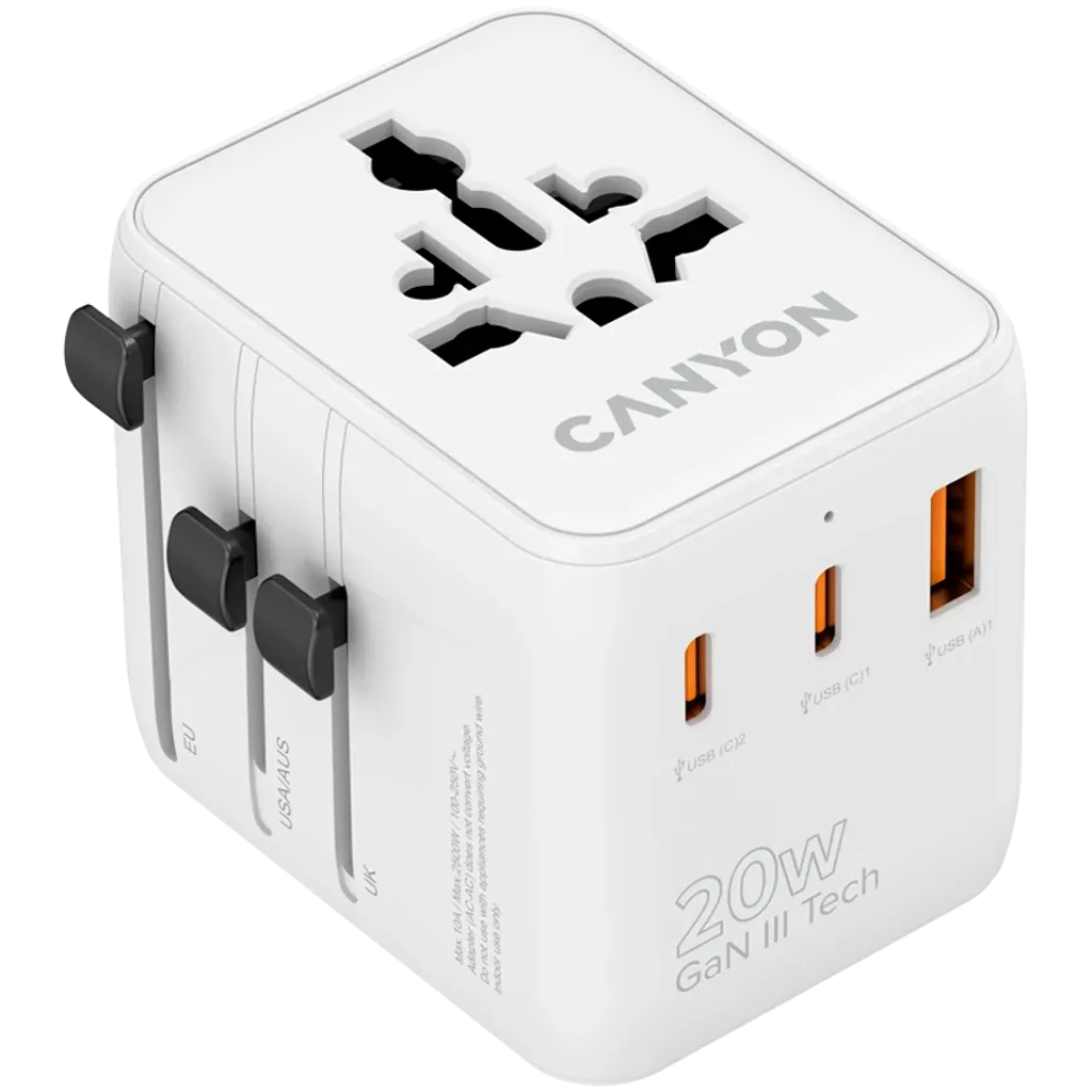 CANYON OnTour 20 universāls GaN III ceļojumu adapteris 20W, EU/UK/US/AUS