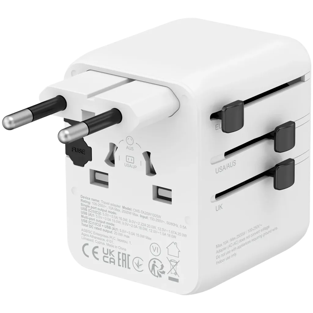 CANYON OnTour 20 universāls GaN III ceļojumu adapteris 20W, EU/UK/US/AUS