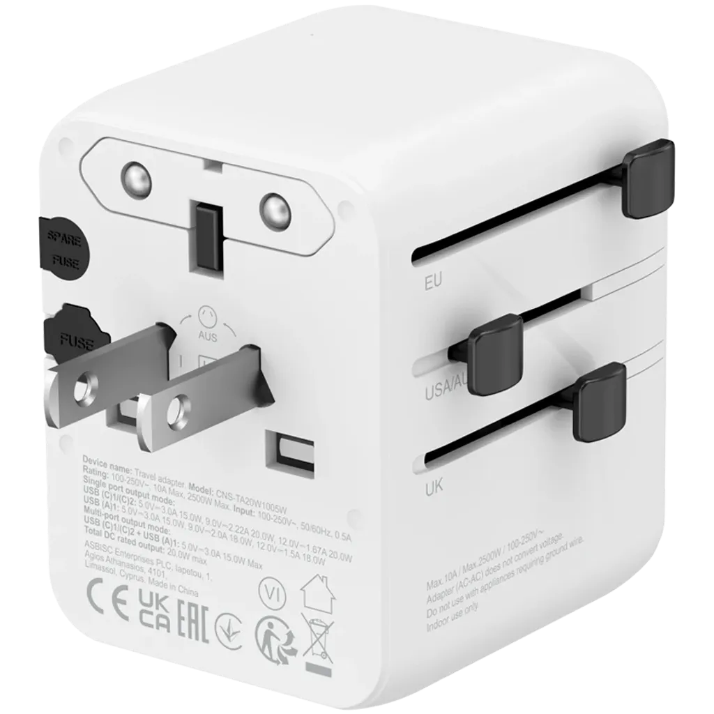 CANYON OnTour 20 universāls GaN III ceļojumu adapteris 20W, EU/UK/US/AUS