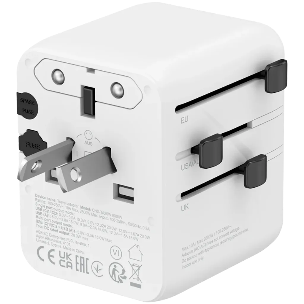 CANYON OnTour 20 universāls GaN III ceļojumu adapteris 20W, EU/UK/US/AUS