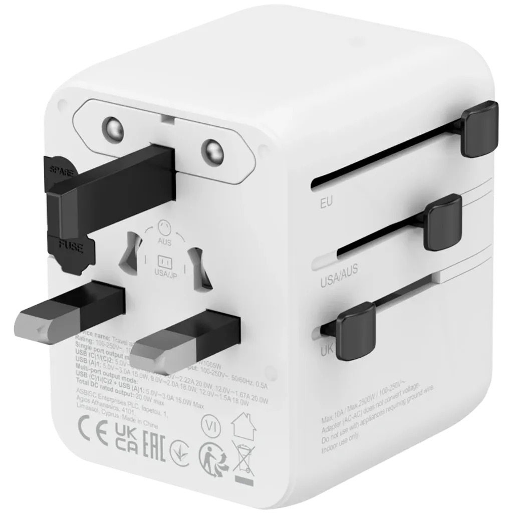 CANYON OnTour 20 universāls GaN III ceļojumu adapteris 20W, EU/UK/US/AUS