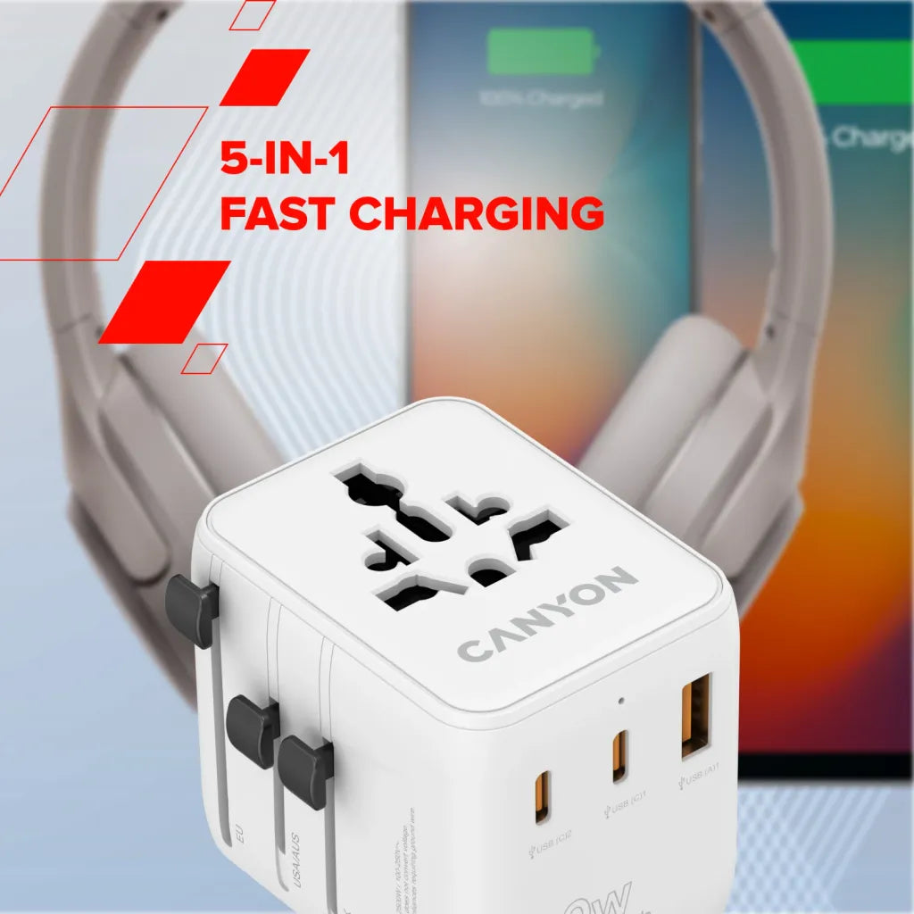 CANYON OnTour 20 universāls GaN III ceļojumu adapteris 20W, EU/UK/US/AUS