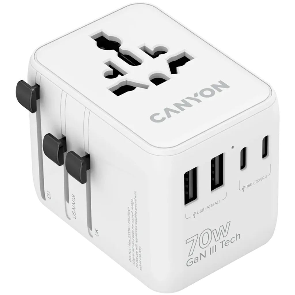 CANYON OnTour 70 universāls GaN III ceļojumu adapteris 70W, EU/UK/US/AUS