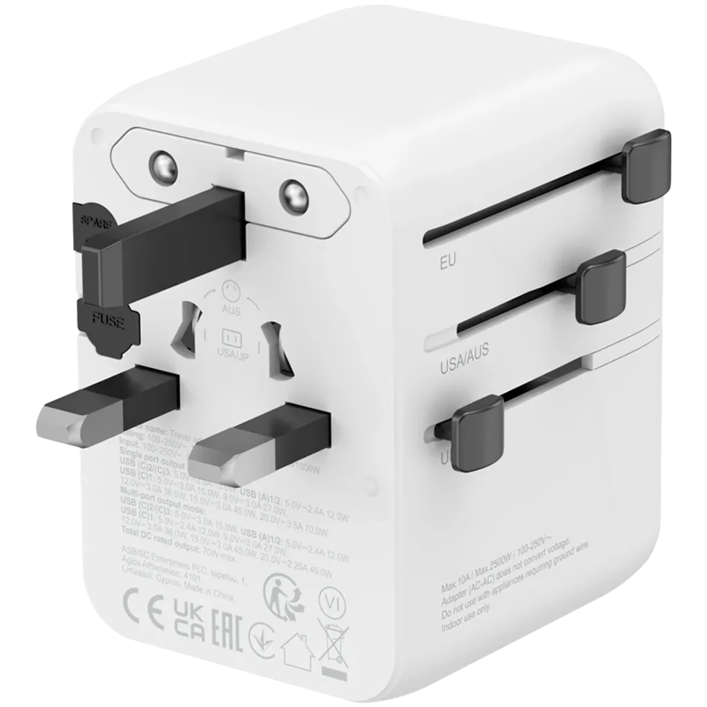 CANYON OnTour 70 universāls GaN III ceļojumu adapteris 70W, EU/UK/US/AUS