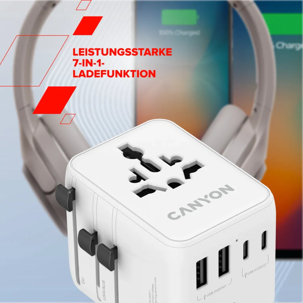 CANYON OnTour 70 universāls GaN III ceļojumu adapteris 70W, EU/UK/US/AUS