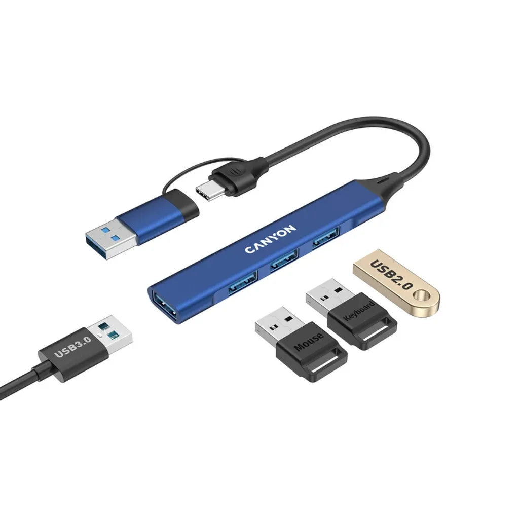 CANYON OnHub 02 4-portu USB-C/USB-A HUB, USB 3.0, zils