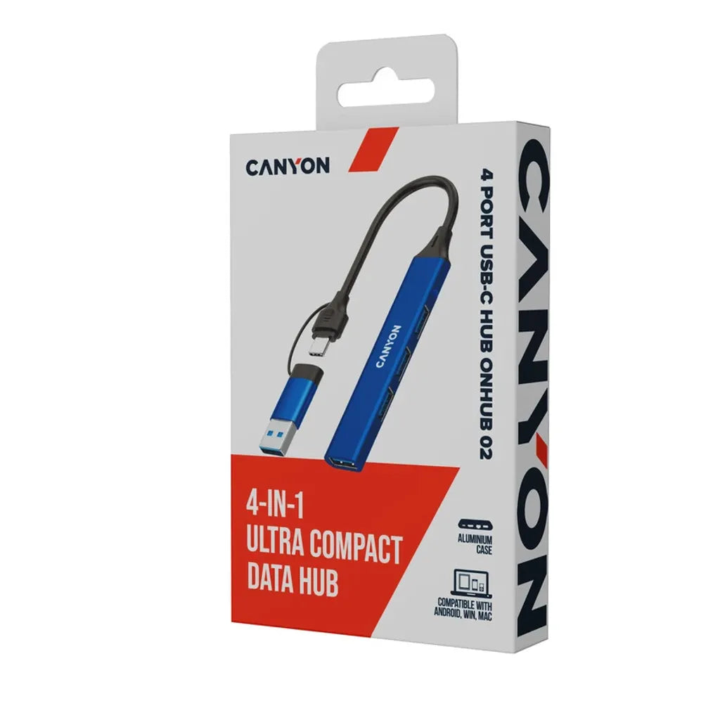 CANYON OnHub 02 4-portu USB-C/USB-A HUB, USB 3.0, zils